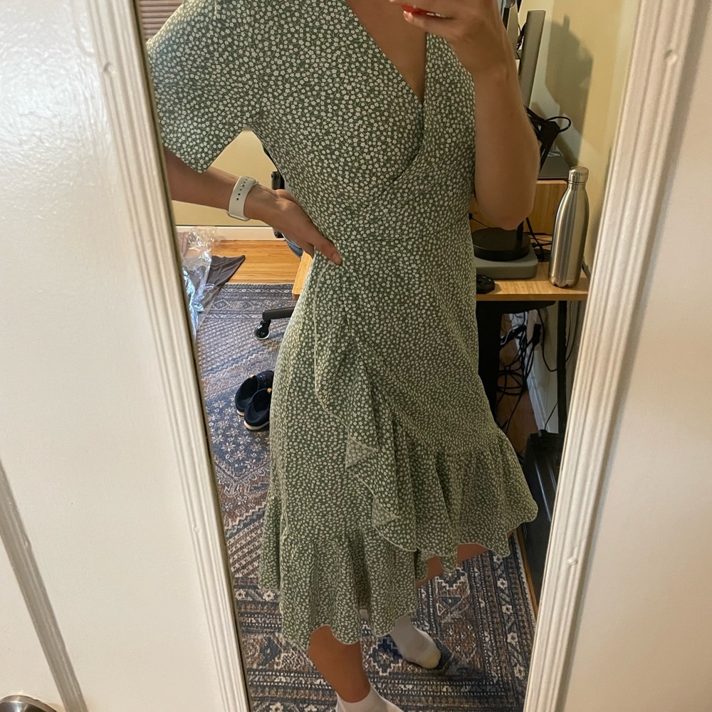 Green floral wrap dress